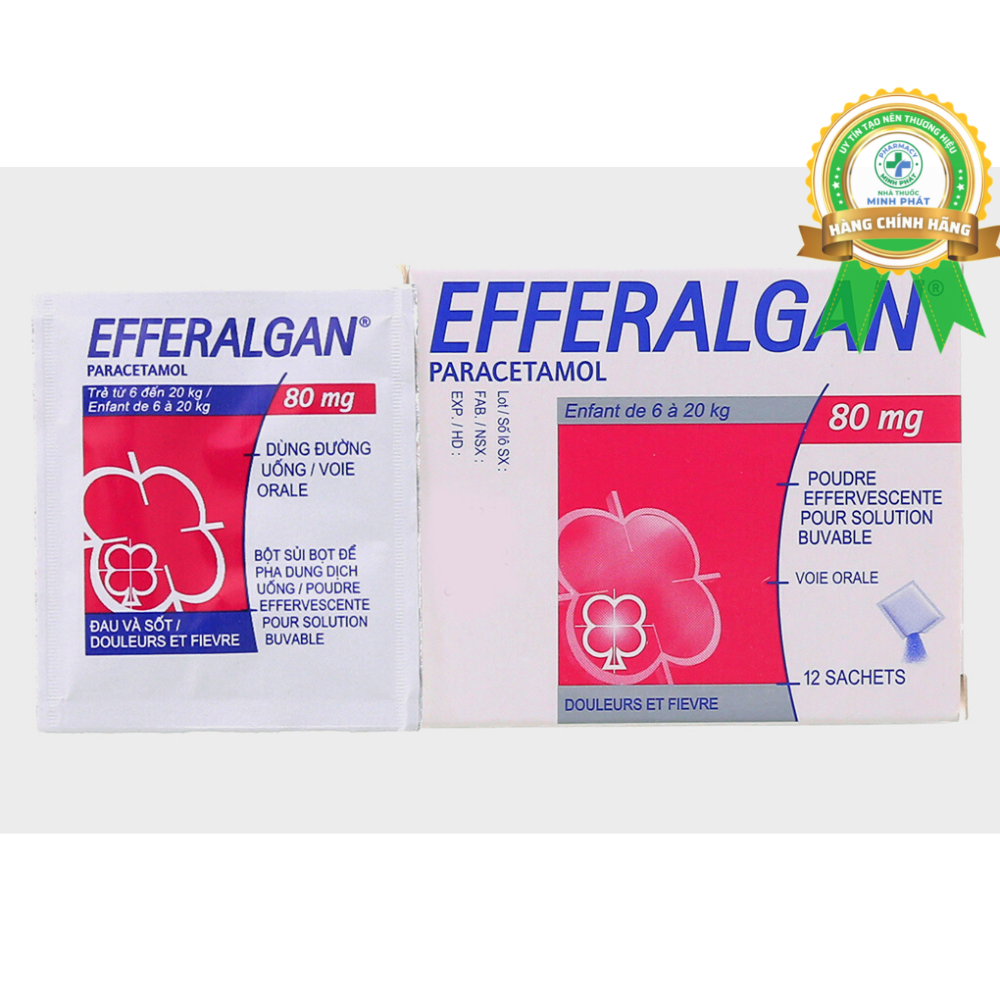 Bột sủi Efferalgan 80mg giảm đau, hạ sốt hộp 12 gói